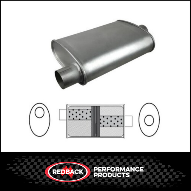 8" X 4" OVAL 16" LONG 2" O/C GLASS PACKED REDBACK UNIVERSAL MUFFLER