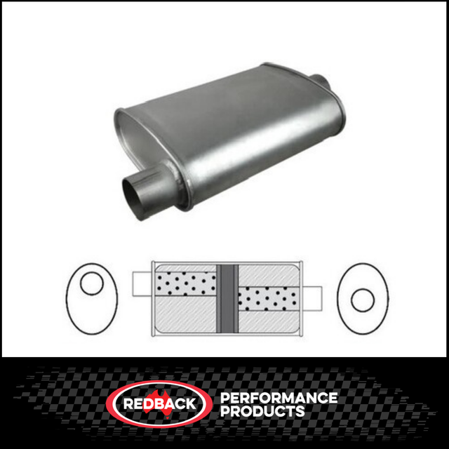 8" X 4" OVAL 14" LONG 2.25" O/C GLASS PACKED REDBACK UNIVERSAL MUFFLER (J627GPC)