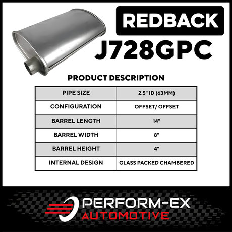 8" X 4" OVAL 14" LONG 2.5" O/O GLASS PACKED REDBACK UNIVERSAL MUFFLER (J728GPC)