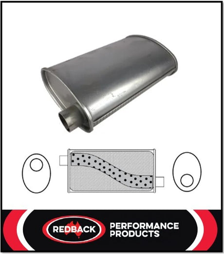 8" X 4" OVAL 14" LONG 2.5" O/O MEGA FLOW REDBACK UNIVERSAL MUFFLER (J728M)