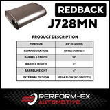 8" X 4" OVAL 14" LONG 2.5" O/O MEGA FLOW REDBACK UNIVERSAL MUFFLER NO SPIGOTS (J728MN)