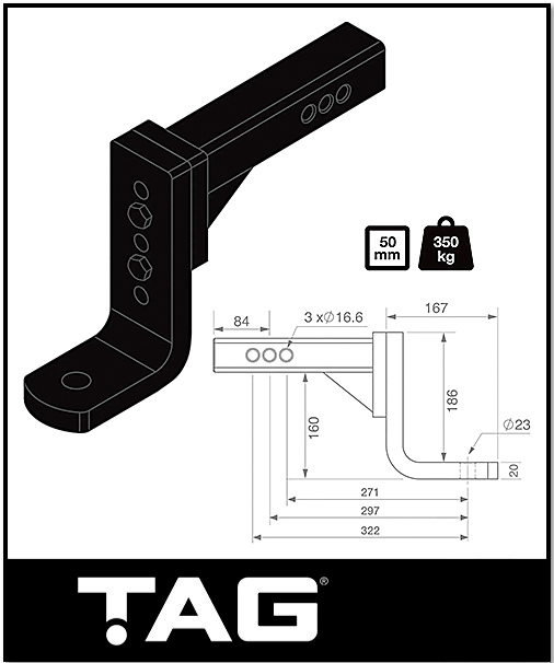 Tag High Mount Module Tag Adjustable 3500kg Tow Ball Mount – Perform-Ex Automotive