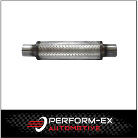 UNIVERSAL STAINLESS STEEL MUFFLER 2" CENTRE/CENTRE - 14" LONG X 4" ROUND - MEGA FLOW (L526M-409)