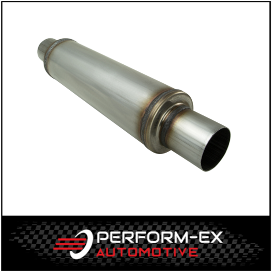 UNIVERSAL STAINLESS STEEL MUFFLER 3" CENTRE/CENTRE - 14" LONG X 4" ROUND - MEGA FLOW (L826M-409)