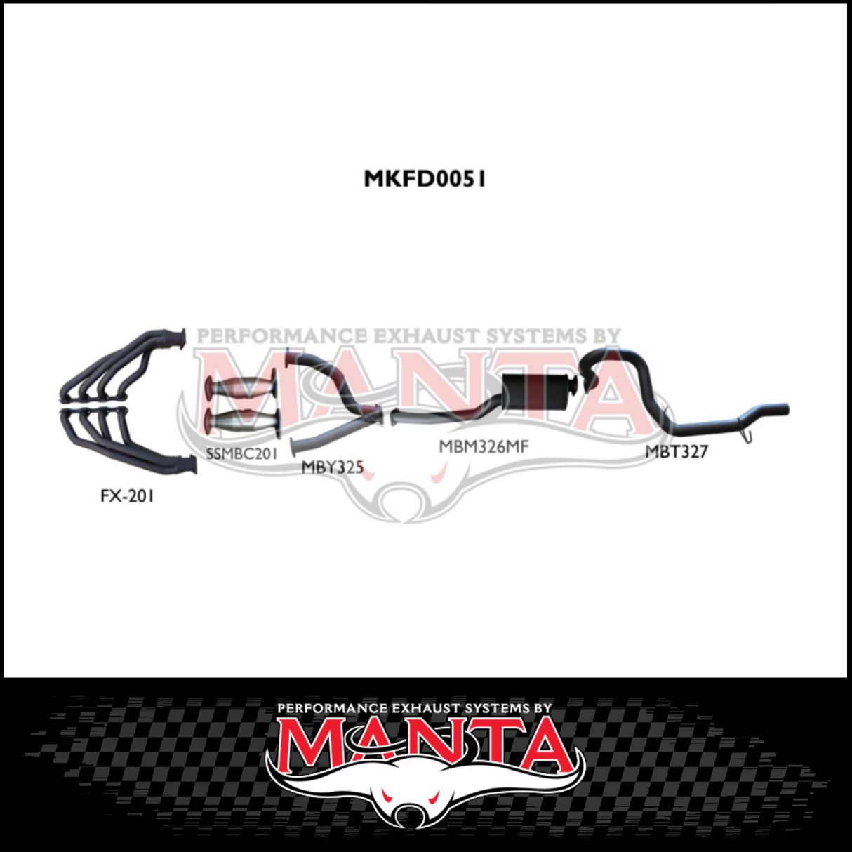 Manta Engine Back Exhaust System suits Ford Falcon AU 5.0L V8 XR8 Sedan Live Axle - Muffler/Tailpipe (MKFD0051)