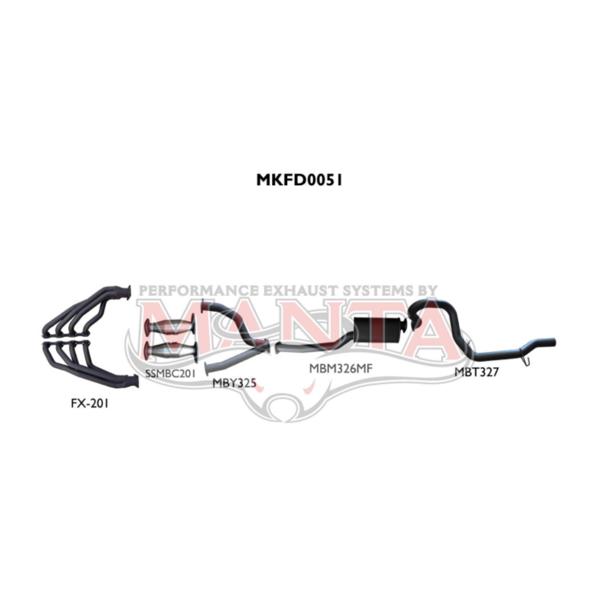 Manta Engine Back Exhaust System suits Ford Falcon AU 5.0L V8 XR8 Sedan Live Axle - Muffler/Tailpipe (MKFD0051)