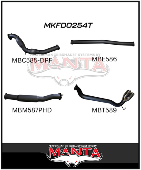 MANTA 3" TURBO BACK EXHAUST SYSTEM WITH SIDE EXIT (DPF DELETE) FITS FORD RANGER PXII PXIII 3.2L TD 10/2016-2022