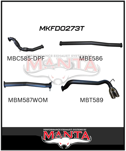 MANTA 3" TURBO BACK EXHAUST SYSTEM WITH SIDE EXIT (DPF DELETE) FITS FORD RANGER PXII PXIII 3.2L TD 10/2016-2022