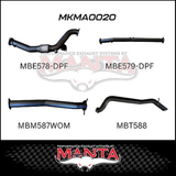 MANTA 3" TURBO BACK EXHAUST SYSTEM (DPF DELETE) FITS MAZDA BT-50 UR 3.2L TD 5CYL 2016-2020
