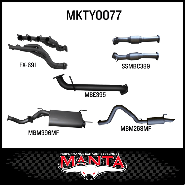 MANTA EXTRACTORS, CATS & 3" CAT BACK EXHAUST SYSTEM WITH CENTRE & REAR MUFFLER FITS TOYOTA LANDCRUISER UZJ100R 1998-2007 (MKTY0077)