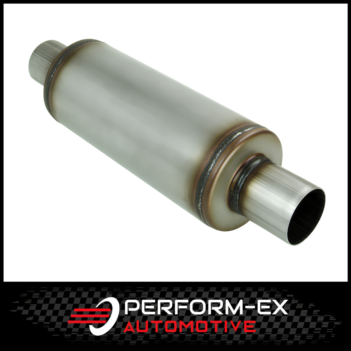 UNIVERSAL STAINLESS STEEL MUFFLER 2.25" CENTRE/CENTRE - 12" LONG X 5" ROUND - MEGA FLOW (N618M-409)