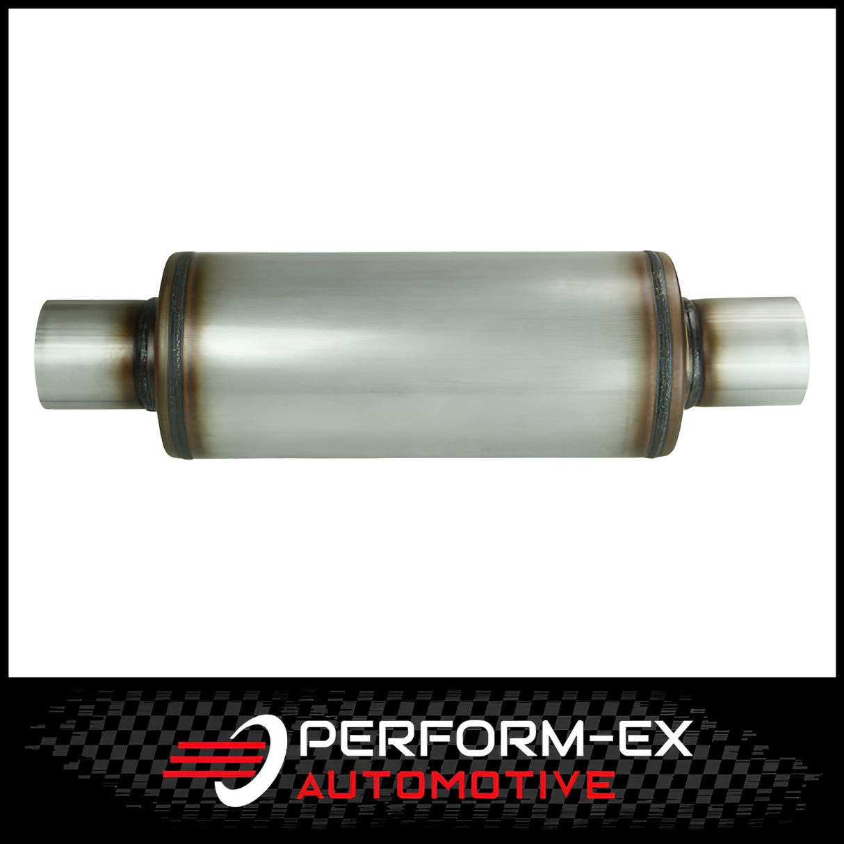 UNIVERSAL STAINLESS STEEL MUFFLER 2.5" CENTRE/CENTRE - 12" LONG X 5" ROUND - MEGA FLOW (N718M-409)