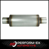 UNIVERSAL STAINLESS STEEL MUFFLER 2.5" CENTRE/CENTRE - 12" LONG X 5" ROUND - MEGA FLOW (N718M-409)