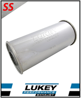 5" ROUND X 12" LONG 2.5" C/C MEGAFLOW LUKEY STAINLESS STEEL UNIVERSAL MUFFLER (N718MN-430L)