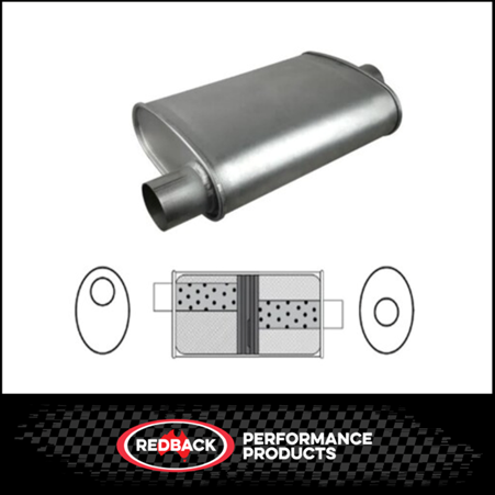 8" X 4" OVAL 18" LONG 2" O/C GLASS PACKED REDBACK UNIVERSAL MUFFLER (J543)