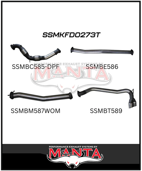 MANTA 3" TURBO BACK EXHAUST SYSTEM WITH SIDE EXIT (DPF DELETE) FITS FORD RANGER PXII PXIII 3.2L TD 10/2016-2022