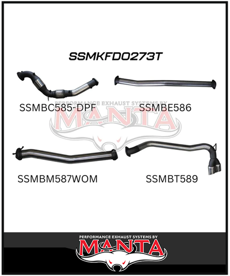 MANTA 3" TURBO BACK EXHAUST SYSTEM WITH SIDE EXIT (DPF DELETE) FITS FORD RANGER PXII PXIII 3.2L TD 10/2016-2022