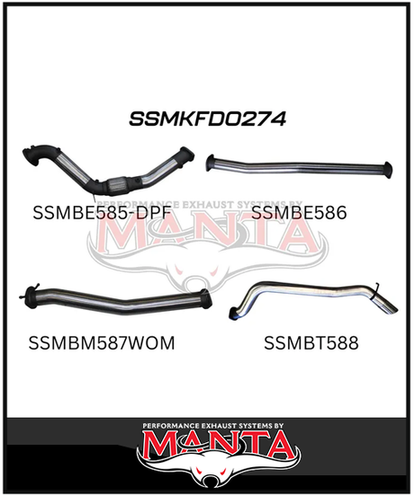 MANTA 3" TURBO BACK EXHAUST SYSTEM WITH SIDE EXIT (DPF DELETE) FITS FORD RANGER PXII PXIII 3.2L TD 10/2016-2022