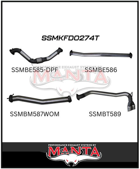 MANTA 3" TURBO BACK EXHAUST SYSTEM WITH SIDE EXIT (DPF DELETE) FITS FORD RANGER PXII PXIII 3.2L TD 10/2016-2022