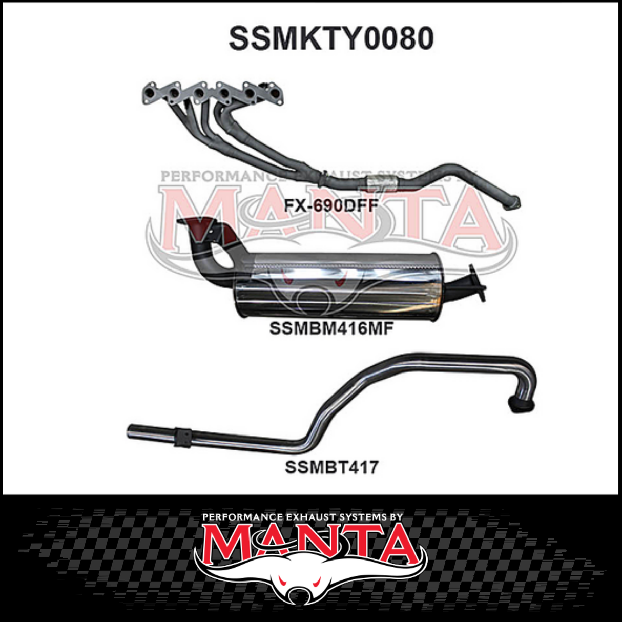 MANTA STAINLESS STEEL EXTRACTORS & 2.5"  EXHAUST SYSTEM FITS TOYOTA LANDCRUISER HZJ105R 4.2L 1HZ 1998-2007