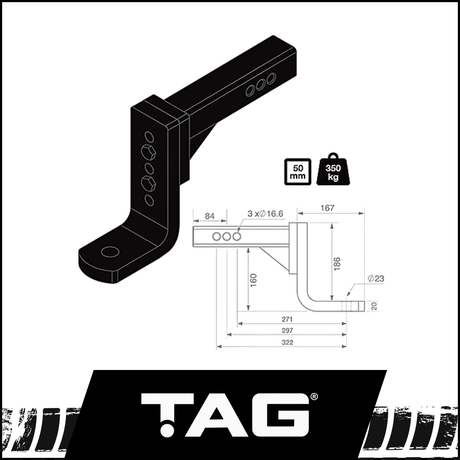 TAG ADJUSTABLE 3500KG TOW BALL MOUNT (L4435)
