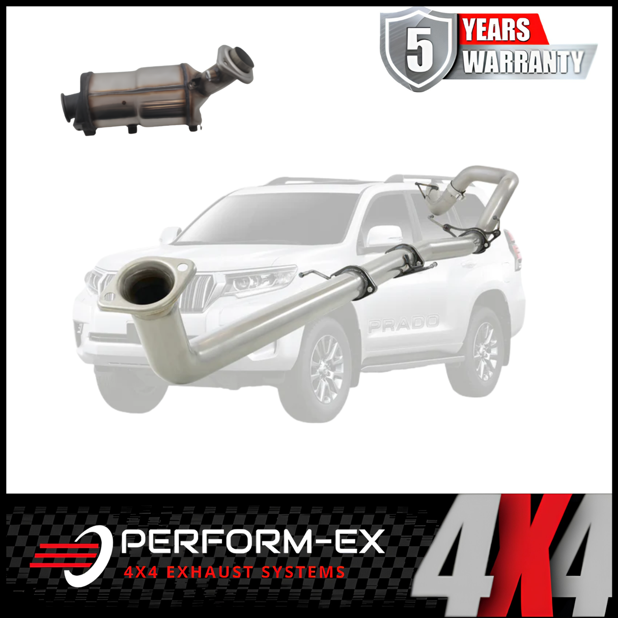 PERFORM-EX 3" STAINLESS STEEL TURBO BACK EXHAUST SYSTEM WITH DPF DUMMY FITS TOYOTA PRADO GUN156R 2.8L 4CYL 8/2015-10/2023 - PIPE ONLY