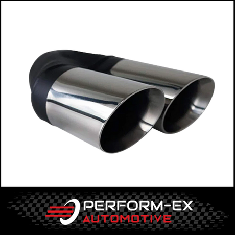 ANGLE CUT INNER CONE STAINLESS STEEL EXHAUST TIP - 2.5" INLET - TWIN 3" OUTLET (RHS)