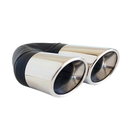 ANGLE CUT ROLLED INNER CONE STAINLESS STEEL EXHAUST TIP - 2.25" INLET - TWIN 3" OUTLET (LHS)
