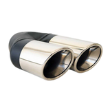 ANGLE CUT ROLLED INNER CONE STAINLESS STEEL EXHAUST TIP - 2.5" INLET - TWIN 3" OUTLET (RHS)