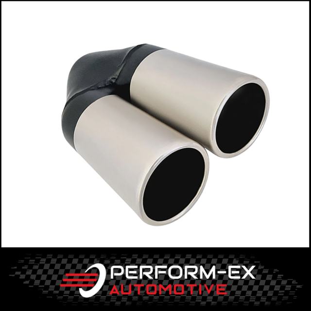 STRAIGHT CUT ROLLED IN STAINLESS STEEL EXHAUST TIP - 2.5" INLET - TWIN 3" OUTLET (9" LONG)