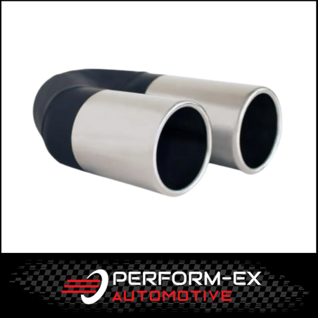 ROLLED IN STEPPED STAINLESS STEEL EXHAUST TIP - 2.5" INLET - TWIN 3" OUTLET (9" LONG)