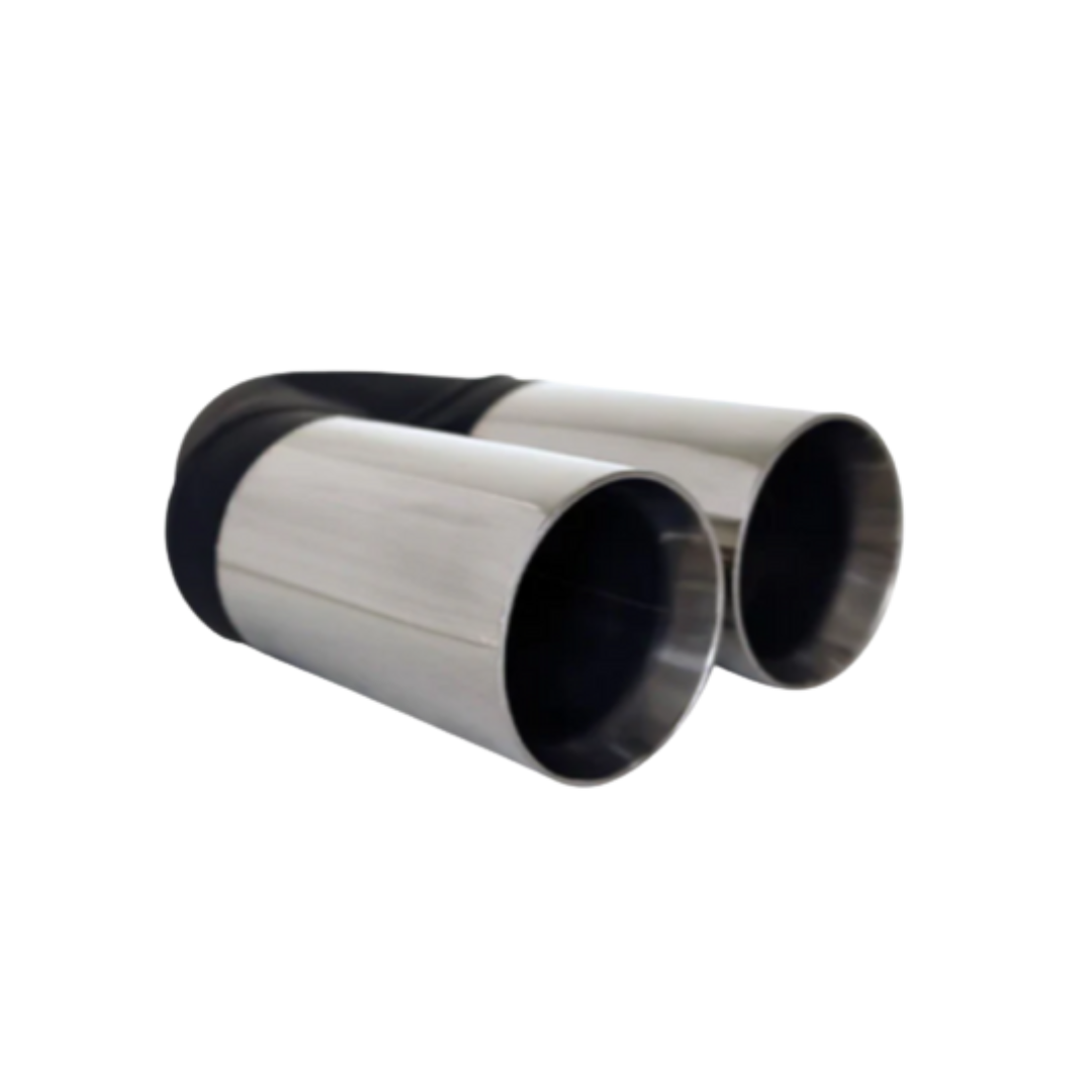 ROLLED IN STEPPED STAINLESS STEEL EXHAUST TIP - 2.25" INLET - TWIN 3" OUTLET (9" LONG)