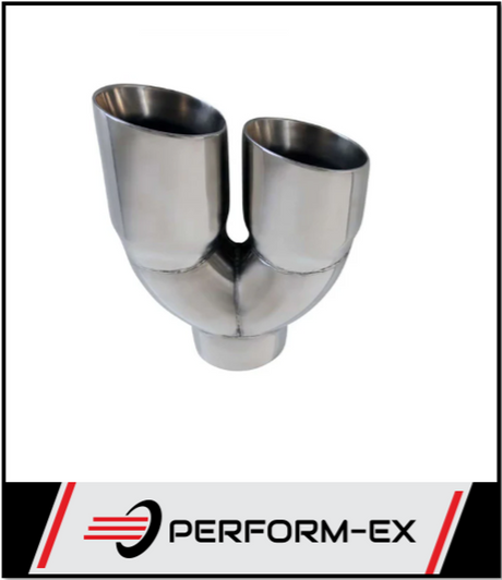 ANGLE CUT INNER CONE STAINLESS STEEL EXHAUST TIP - 3" INLET - TWIN 3.5" OUTLET (LHS)