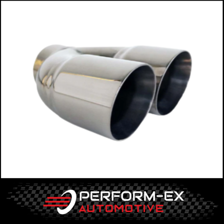 ANGLE CUT INNER CONE STAINLESS STEEL EXHAUST TIP - 3" INLET - TWIN 3.5" OUTLET (RHS)