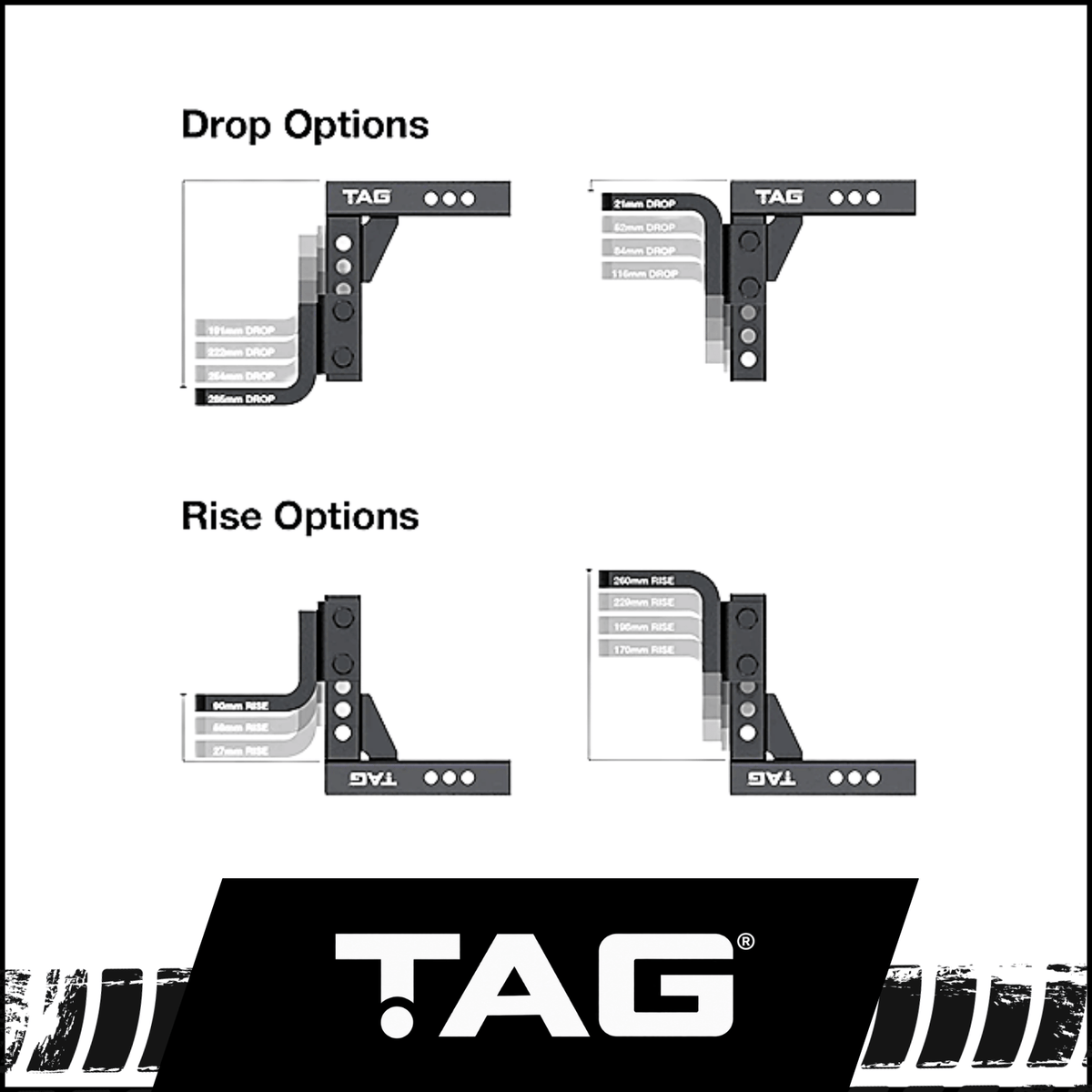 TAG ADJUSTABLE HEAVY DUTY TOW BALL MOUNT - 90° FACE, 50MM SQUARE HITCH (UNTTBM450)