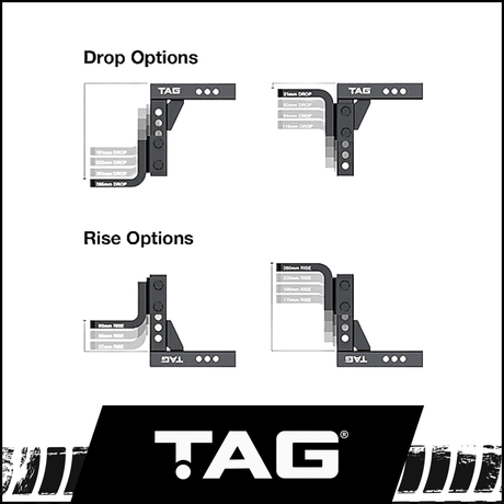 TAG ADJUSTABLE HEAVY DUTY TOW BALL MOUNT - 90° FACE, 50MM SQUARE HITCH (UNTTBM450)