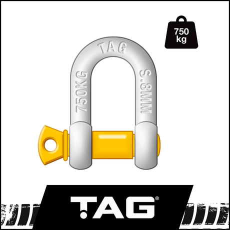 TAG DROP FORGED CARBON STEEL D-SHACKLE - LOAD RATE 750KG 8MM (DSG008)