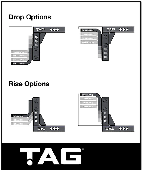 TAG ADJUSTABLE HEAVY DUTY TOW BALL MOUNT - 90° FACE, 50MM SQUARE HITCH (UNTTBM450)