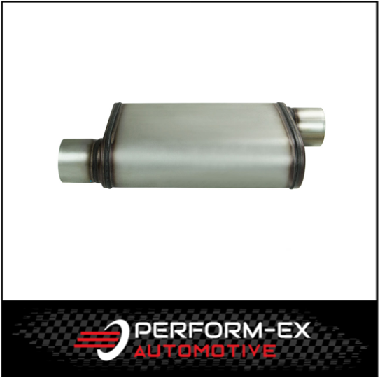 UNIVERSAL 409 STAINLESS STEEL MUFFLER 3" OFFSET/OFFSET - 9" X 4" X 14" LONG OVAL - MEGA FLOW (X828M-409)