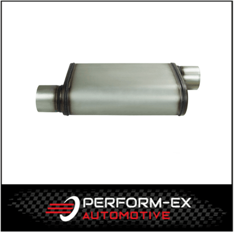 UNIVERSAL 409 STAINLESS STEEL MUFFLER 3" OFFSET/OFFSET - 9" X 4" X 14" LONG OVAL - MEGA FLOW (X828M-409)