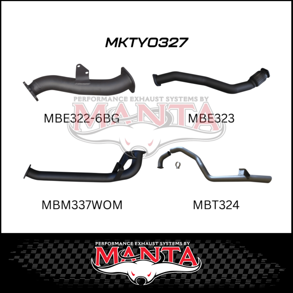 MANTA 3" STAINLESS STEEL TURBO BACK EXHAUST SYSTEM WITH PIPE ONLY FITS TOYOTA LANDCRUISER HZJ105R 4.2L 1HZ WITH 6 BOLT GARRETT TURBO 1998-2007 (SSMKTY0327)