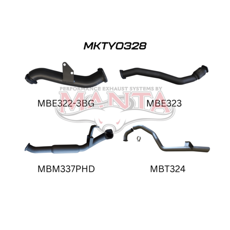 MANTA 3" STAINLESS STEEL TURBO BACK EXHAUST SYSTEM WITH HOTDOG FITS TOYOTA LANDCRUISER HZJ105R 4.2L 1HZ WITH 3 BOLT GARRETT TURBO 1998-2007 (SSMKTY0328)